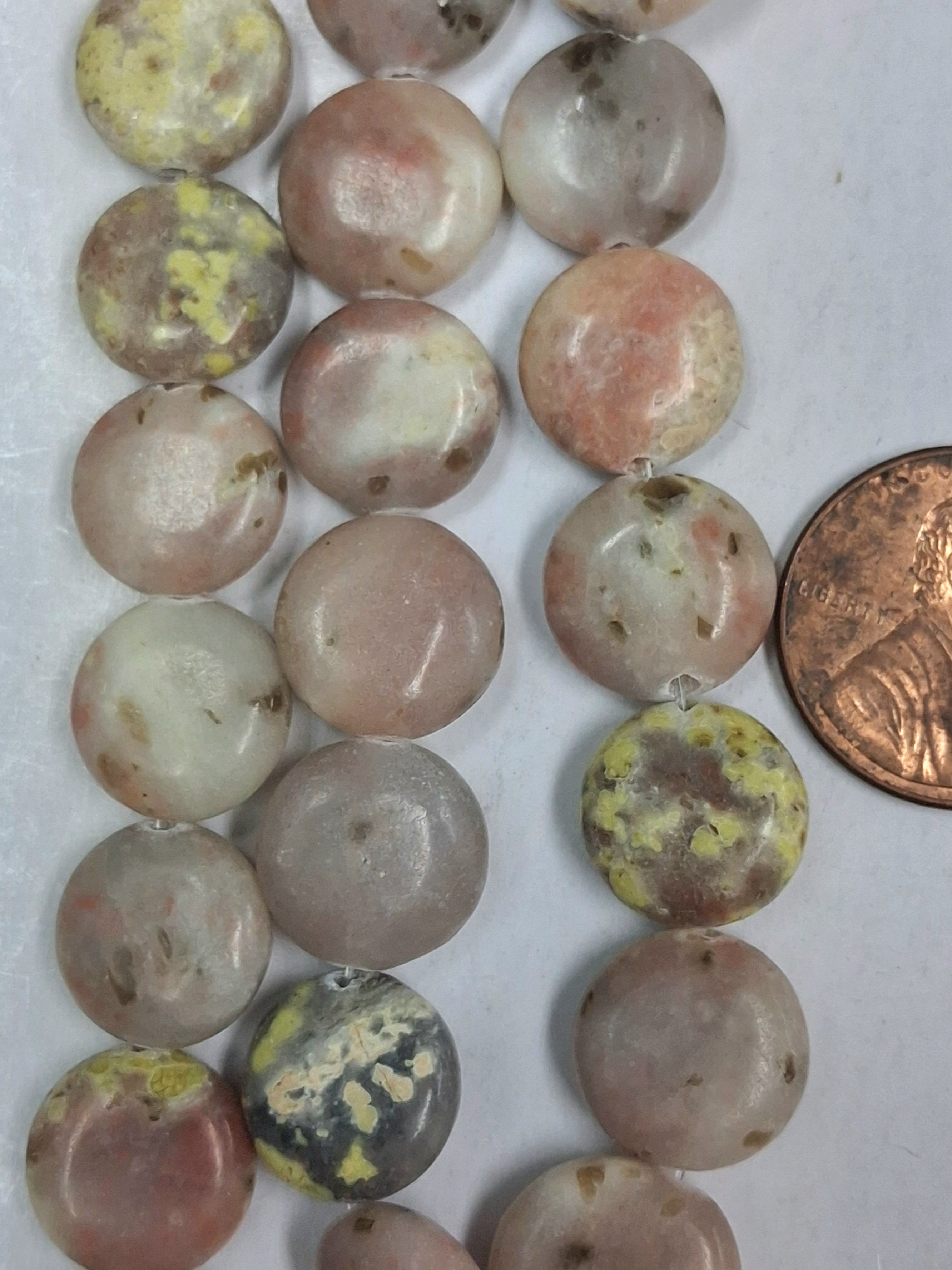 Spice jasper Coin   12mm   8 inch strand
