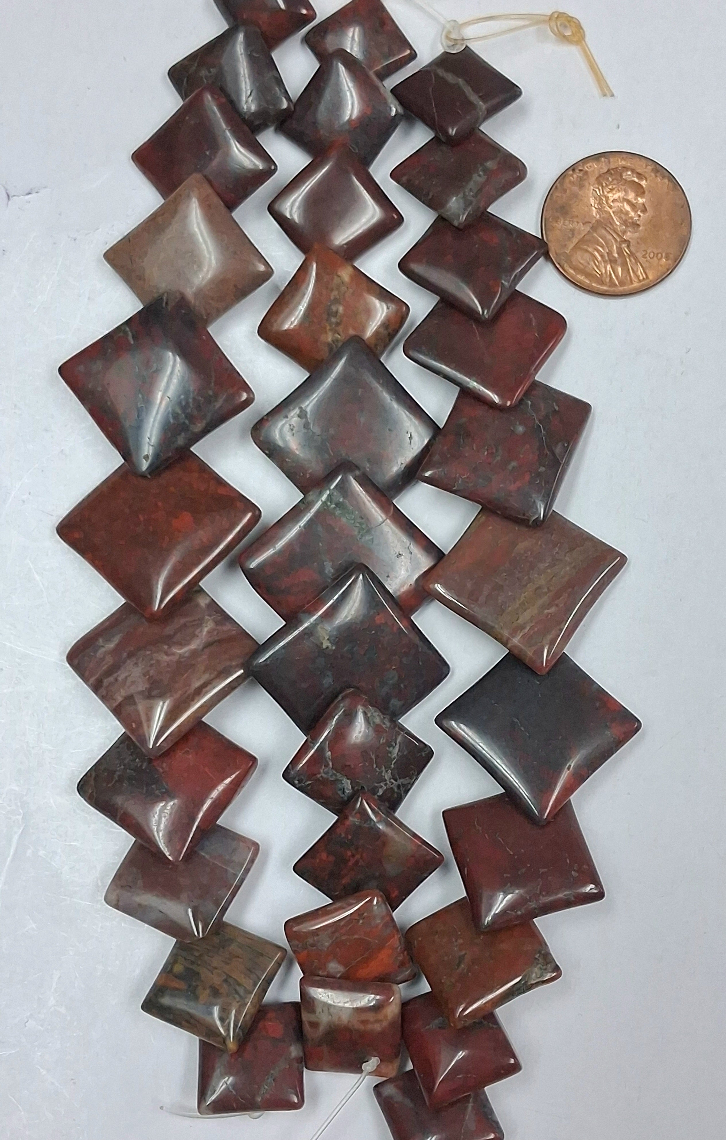 Red Brecciated Jasper  Graduating Overlapping Square Beads  11pcs    8 inch strand
