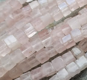 4mm Cube Rose Quartz Beads 8" inch Strand