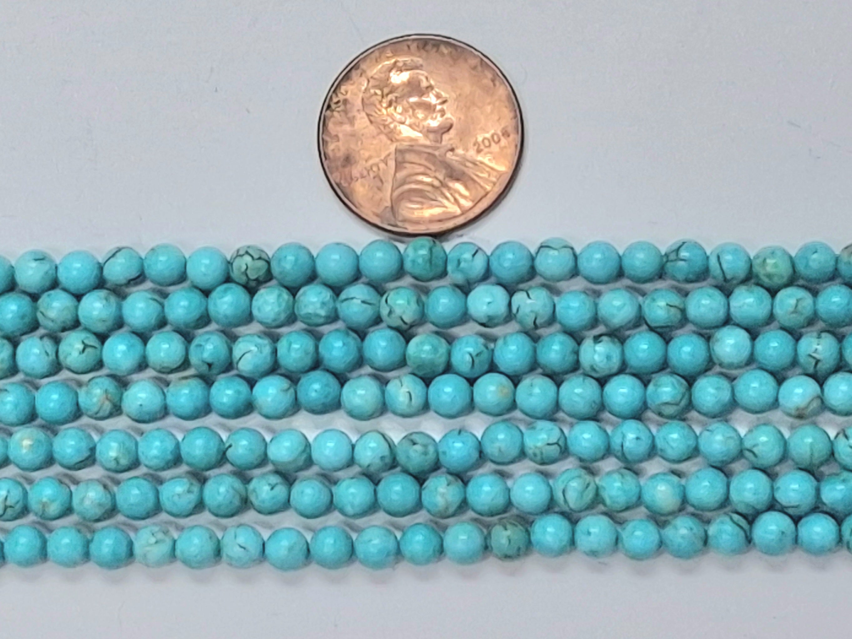Turquoise 4mm Round Blue, natural 8  inch strand
