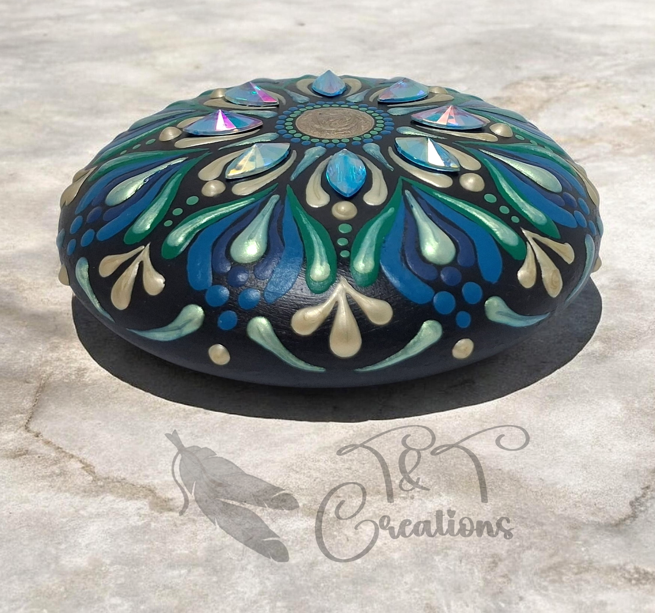 3 3/4 Stone w/crystals mandala dot art