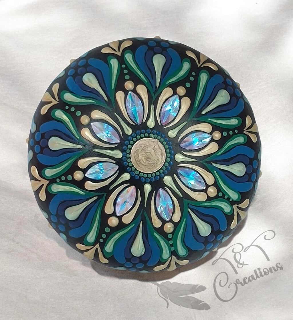 3 3/4 Stone w/crystals mandala dot art