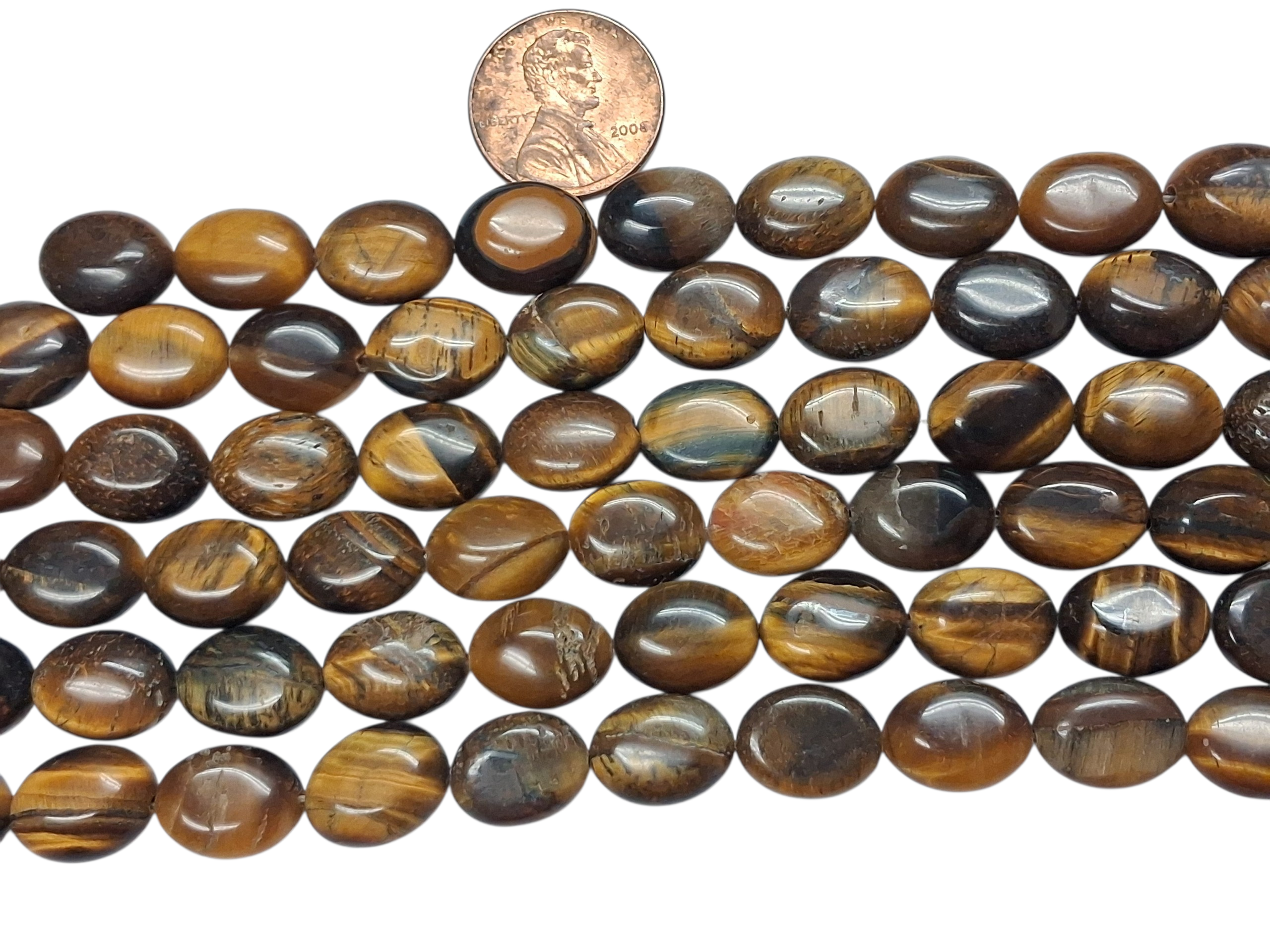 10x12mm oval tiger's eye A+ 8 inch strand