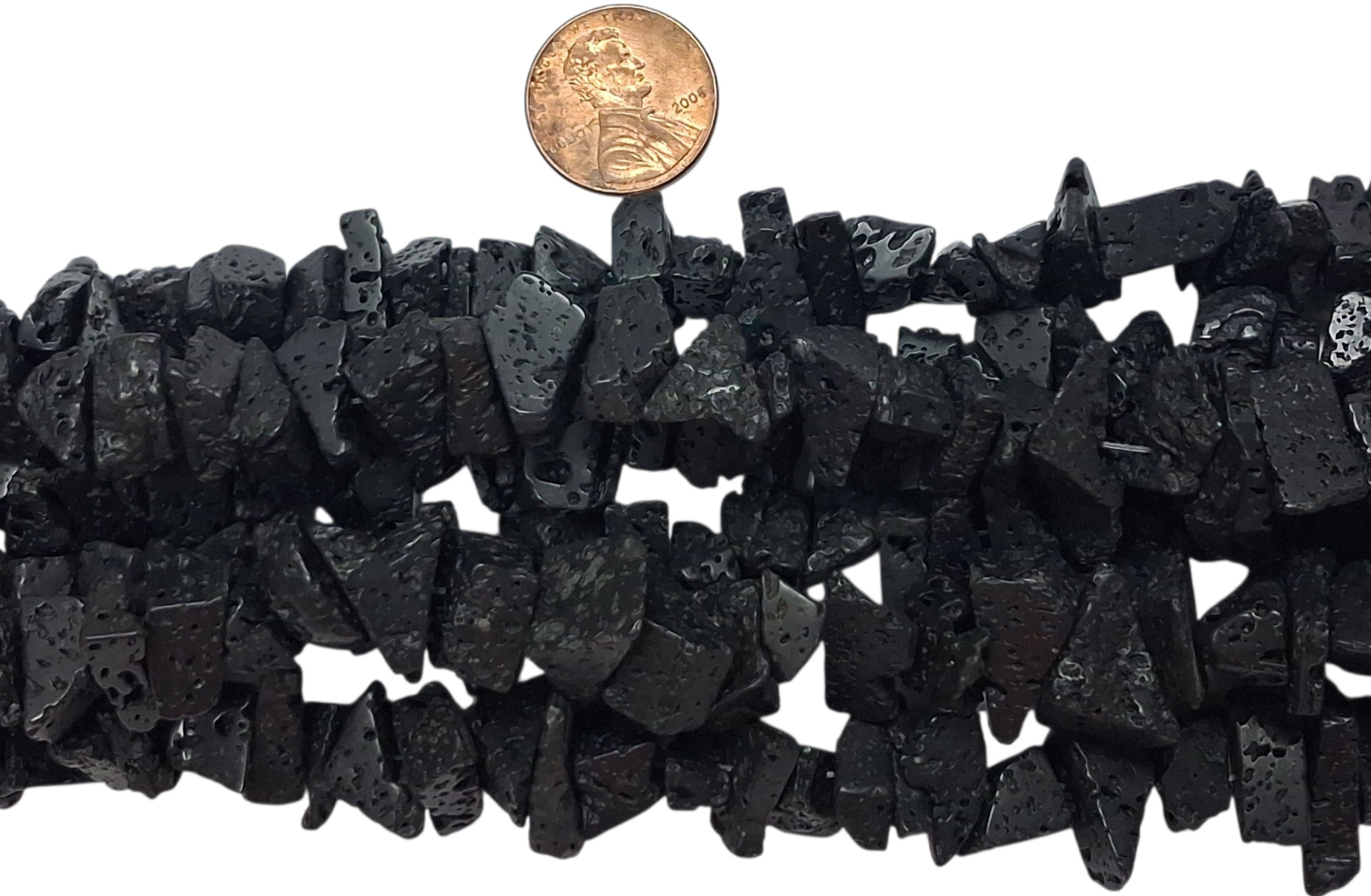 Black Lava Stone Large Chips 7.5 inch strands