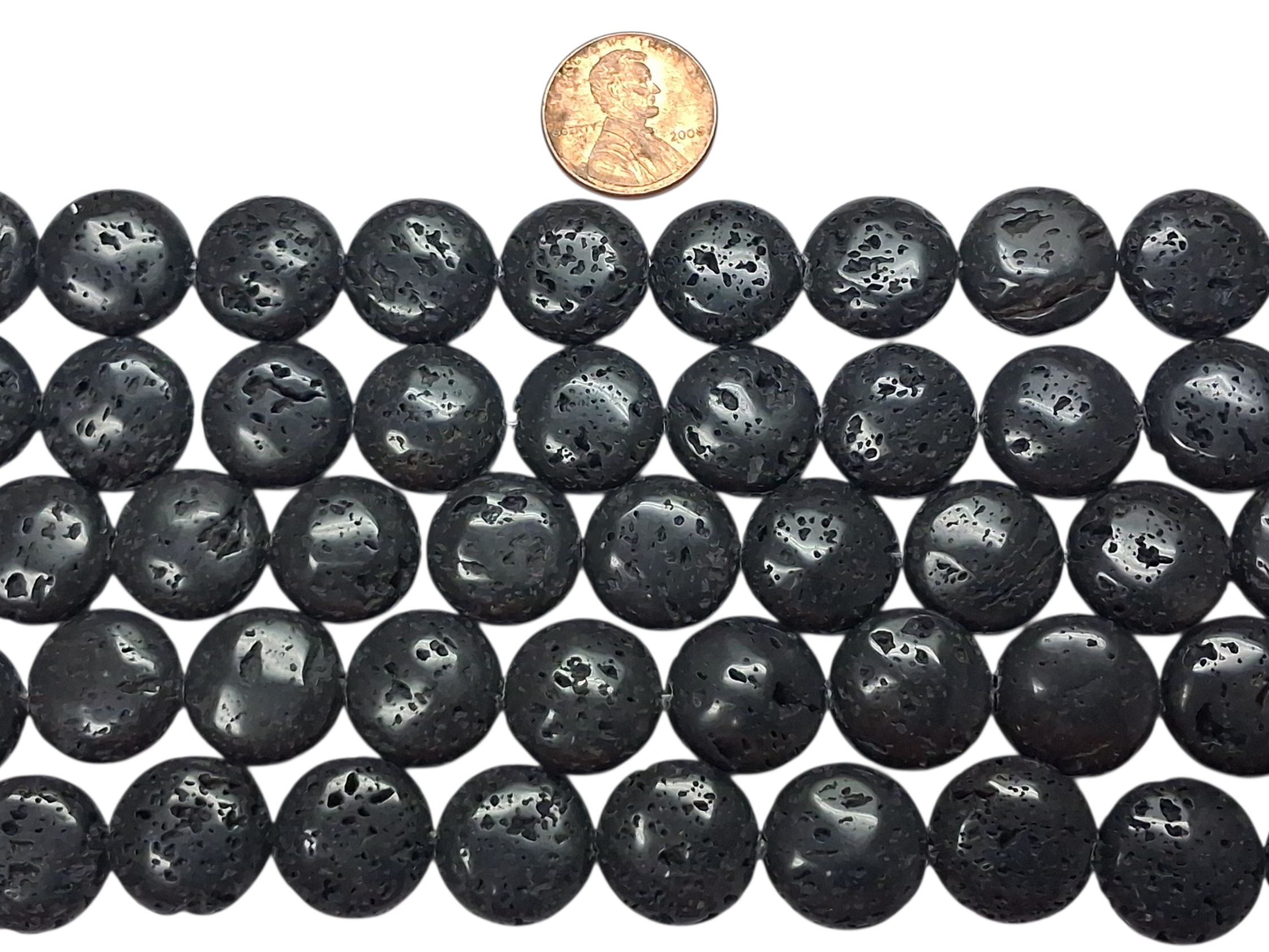 Black Lava Stone 16 mm Coin beads 7.5 inch strands