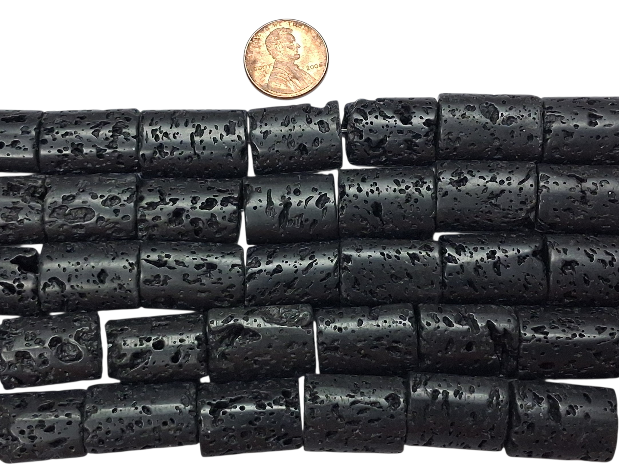 Black Lava Stone Flat tube beads 15x20x10 mm   8inch strand