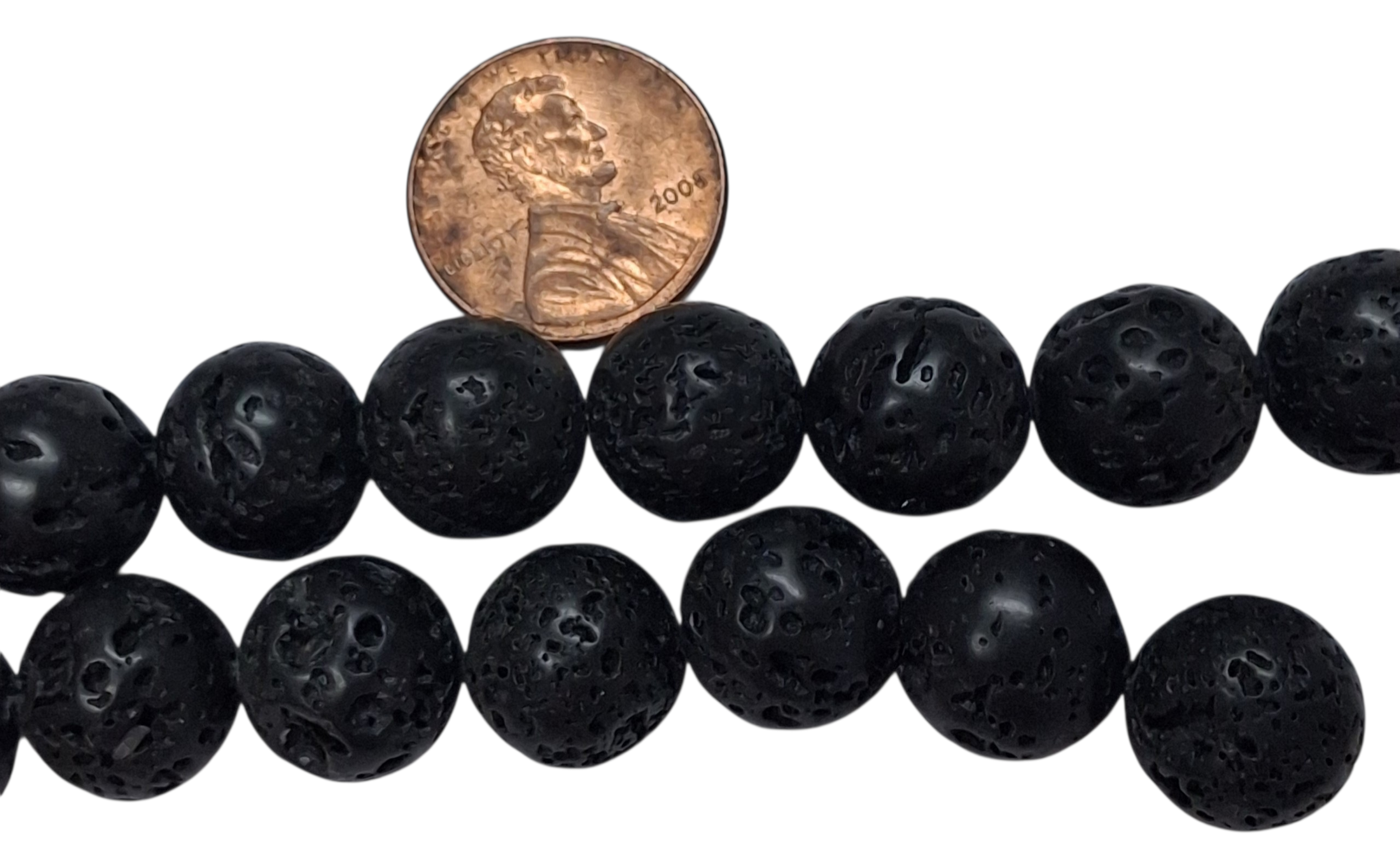 Black Lava 12mm Round Beads 8 inch strand