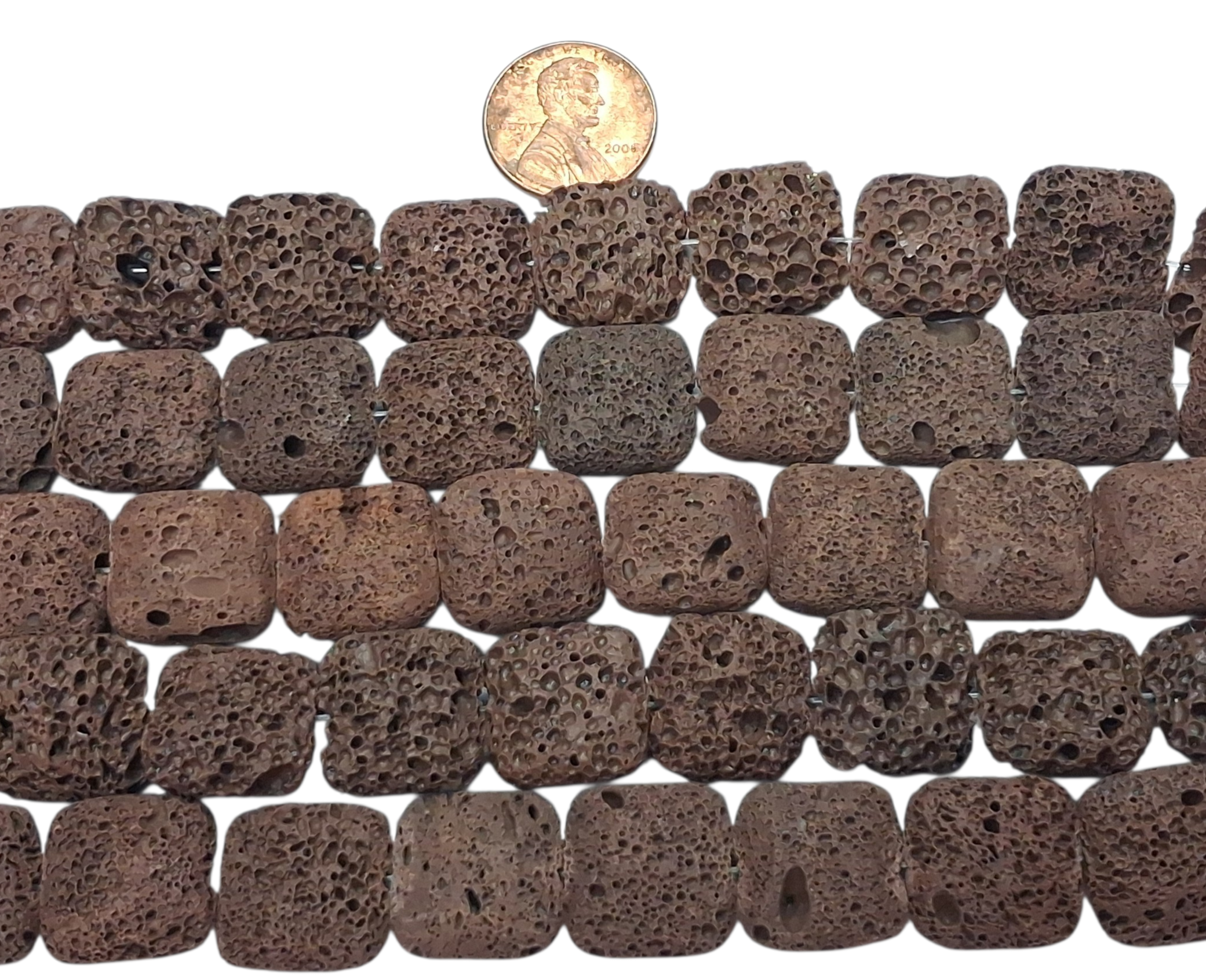 Brown Lava Stone 15mm Puff Squares 7.5 inch Strands