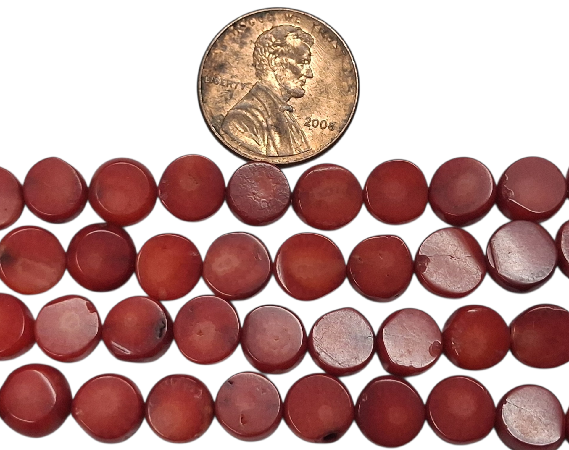 Red Coral 8mm Buttons 8 inch Strand