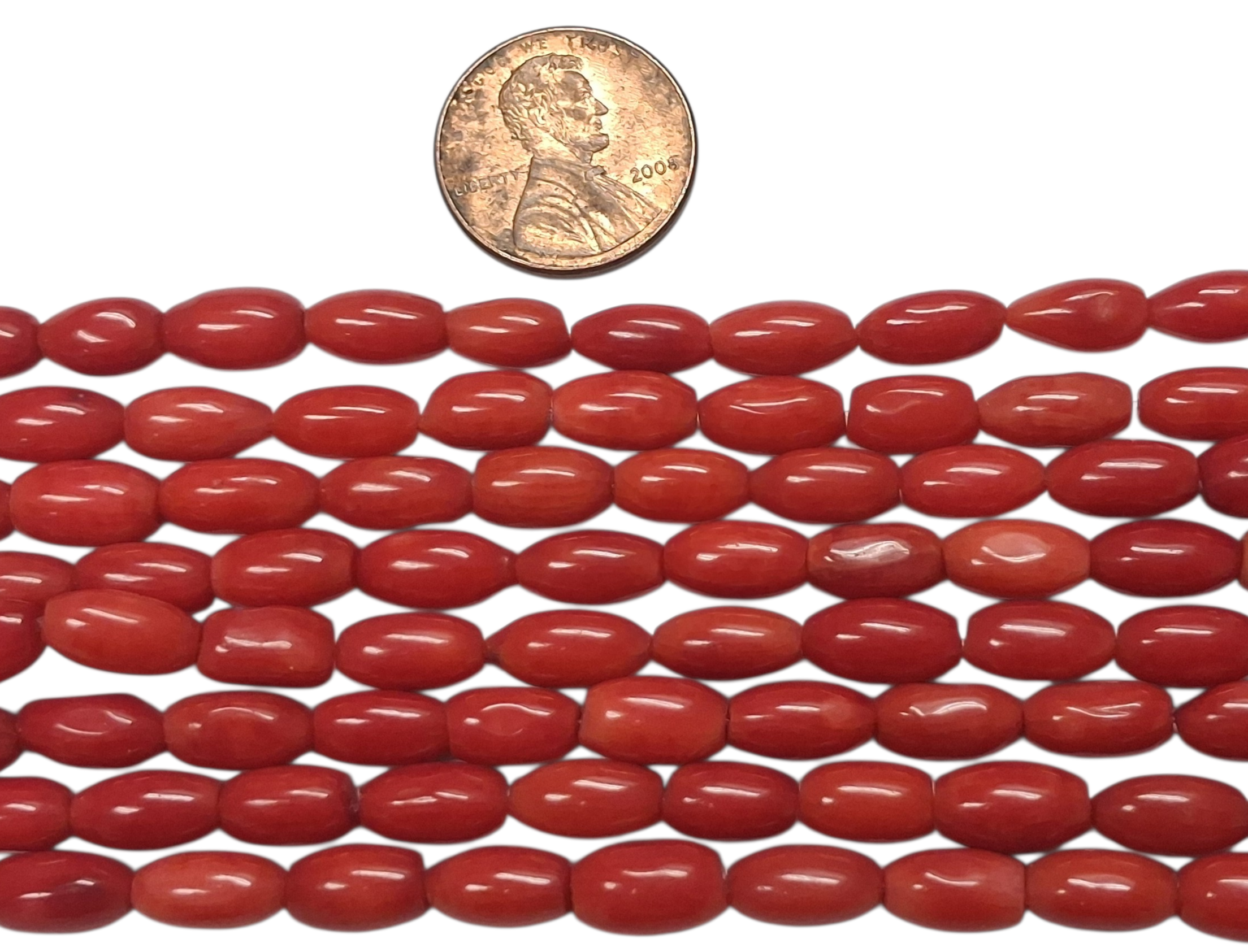 Red Coral Rice beads 8-10 mm 8 inch Strands