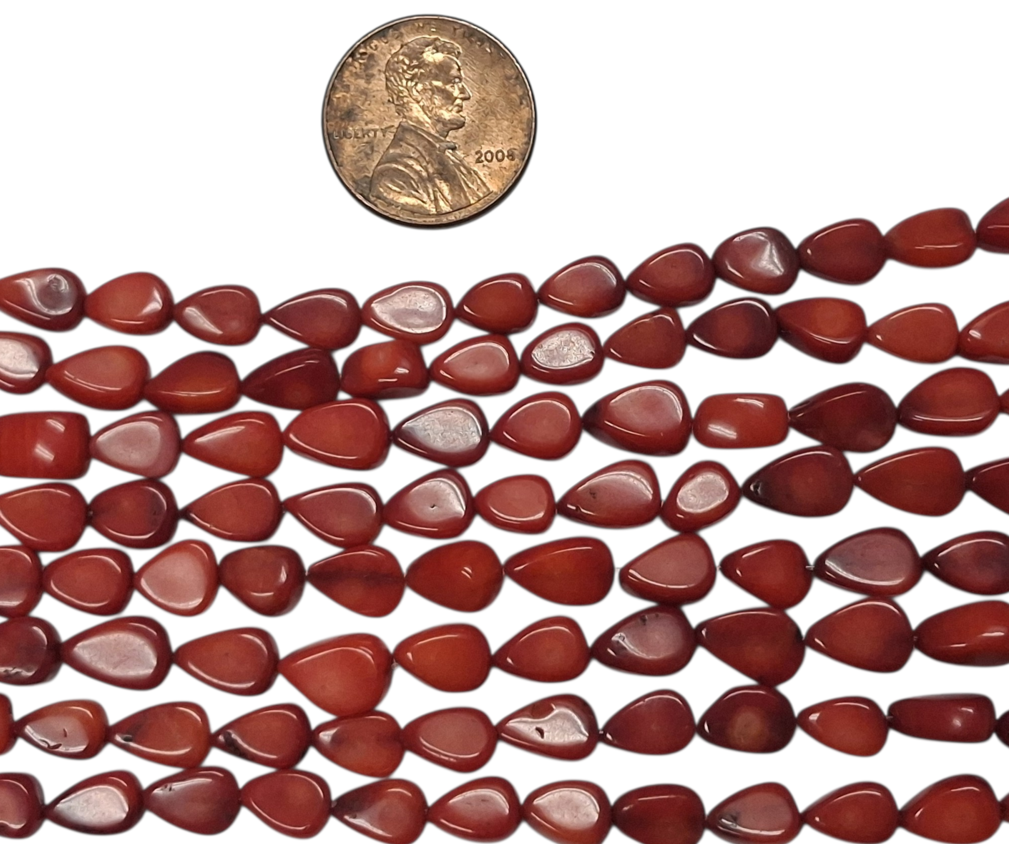 Red Coral Pear shaped 6-8 mm 8 inch Strands