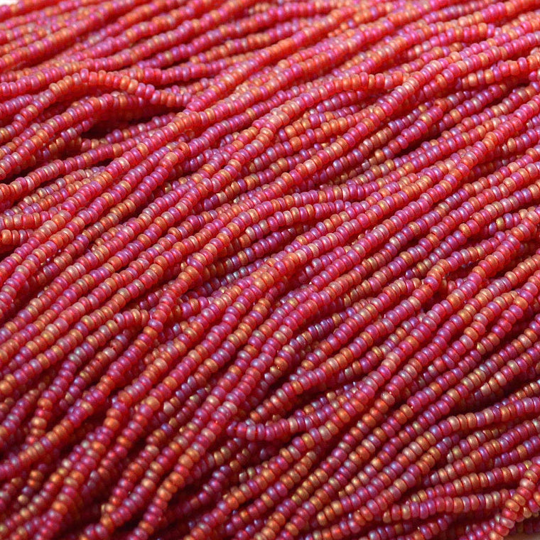 11/0 CZECH DK RED MT AB SEED BEADS 12 STRING/HNK-APPX 34 GMS