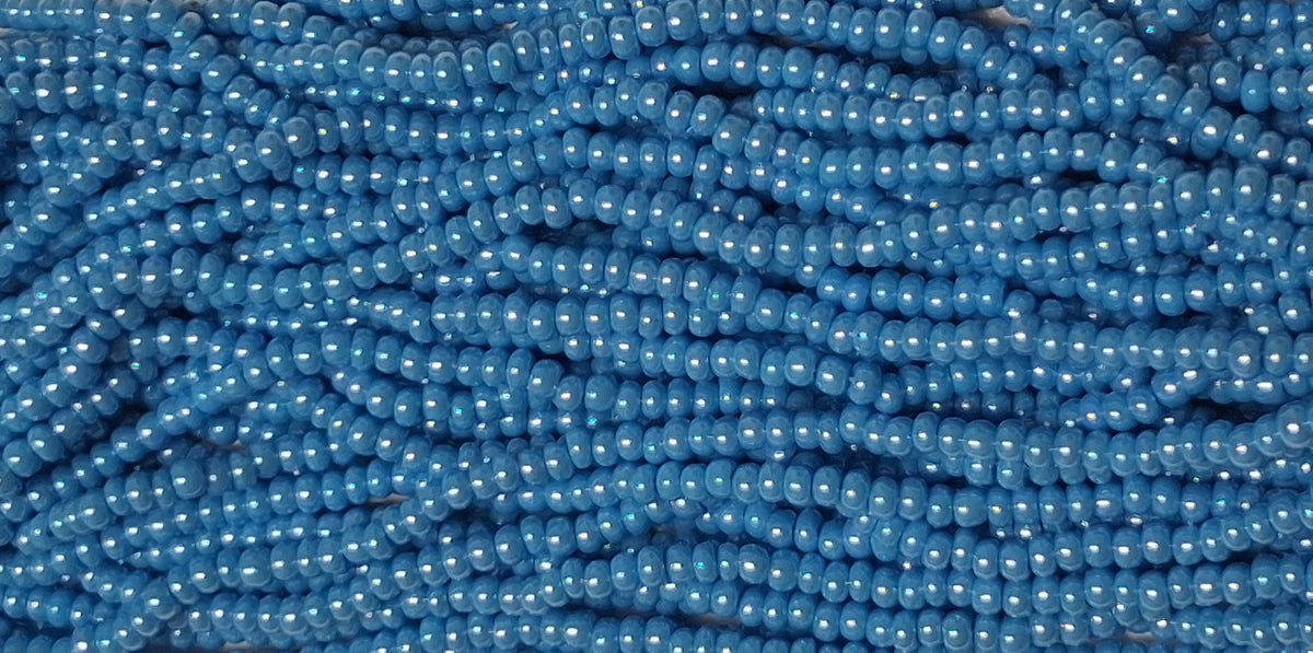 11/0 CZECH DK TURQUOISE LUSTER SEED BEADS 12 STRING/HNK-APPX 34 GMS