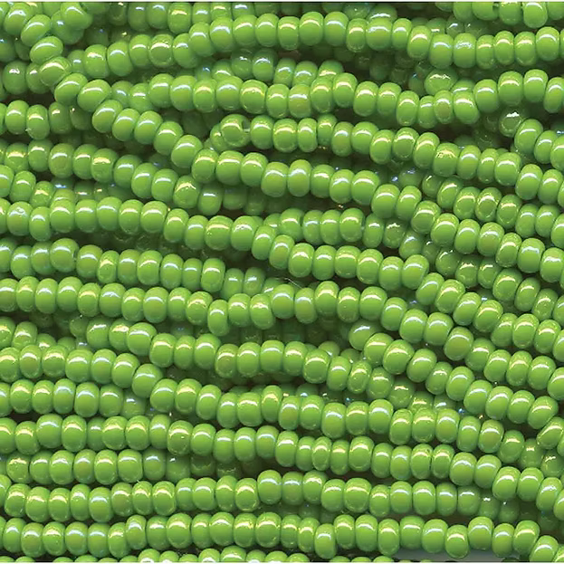 11/0 CZECH PALE GREEN OP AB LUSTER 12 STRING/HNK-APPX 34 GMS