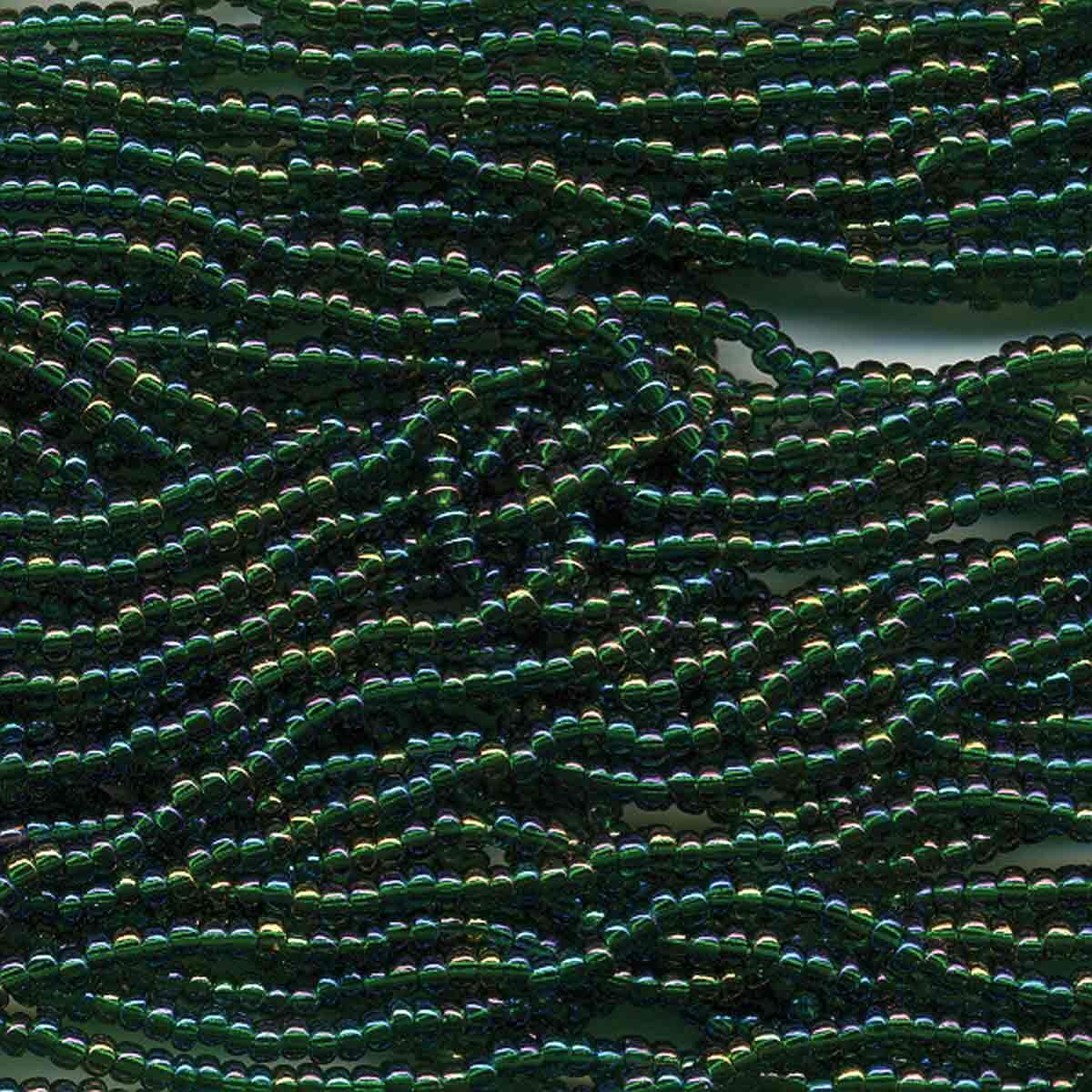 11/0 CZECH GREEN TR AB 12 STRING/HNK-APPX 17 GMS