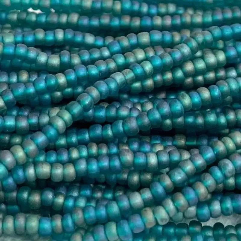 11/0 CZECH EMERALD MT AB SEED BEADS  12 STRING/HNK-APPX 34 GMS