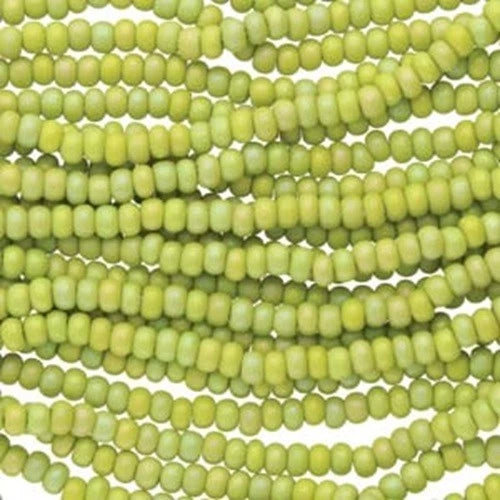 11/0 CZECH OLIVE GREEN OP MT AB SEED BEADS 12 STRING/HNK-APPX 34 GMS